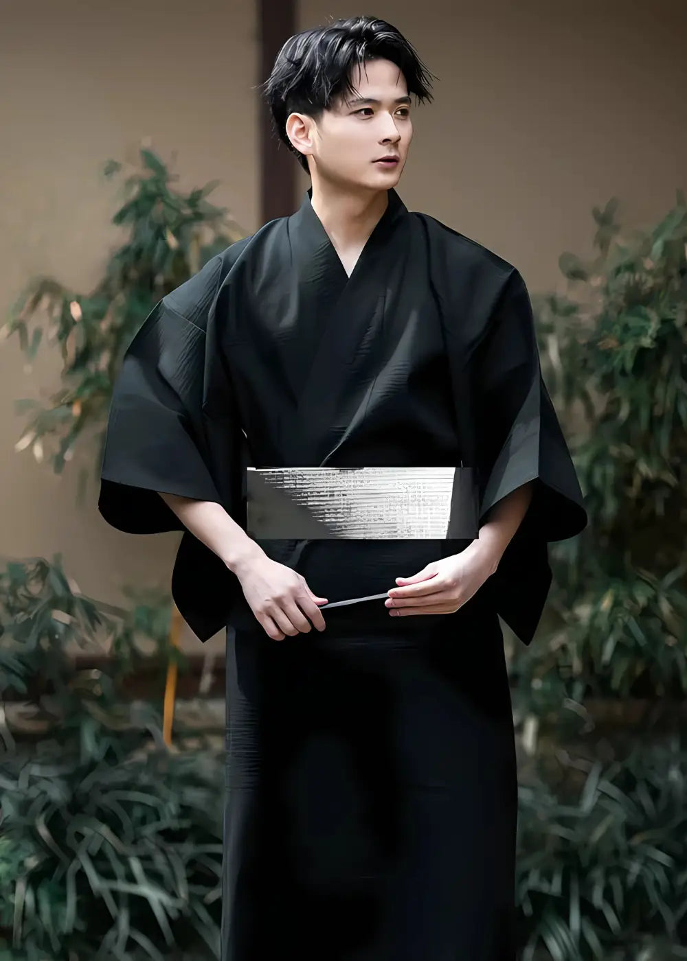 Yukata Uomo Giapponese - Accappatoio In Puro Cotone Con Cintura - 5