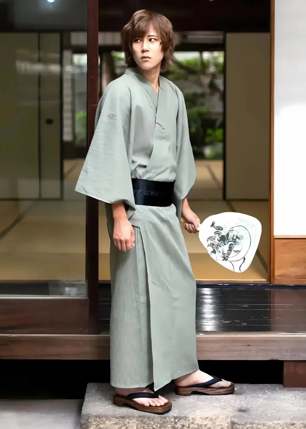 Yukata Uomo Giapponese - Accappatoio In Puro Cotone Con Cintura - 4