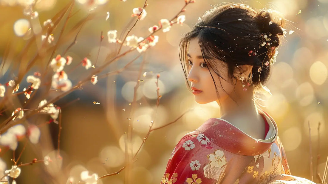 Femme debout portant un kimono japonais moderne, illustrant comment porter un kimono femme.