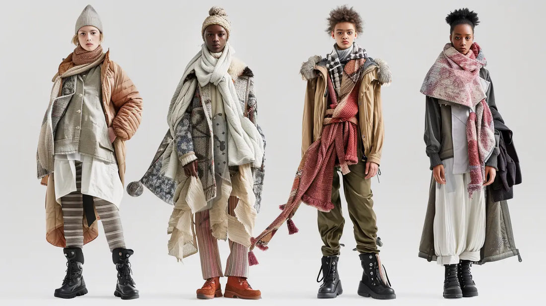 Deux mannequins portent des kimonos modernes dans une rue urbaine, illustrant les tendances mode automne-hiver 2025-2026.