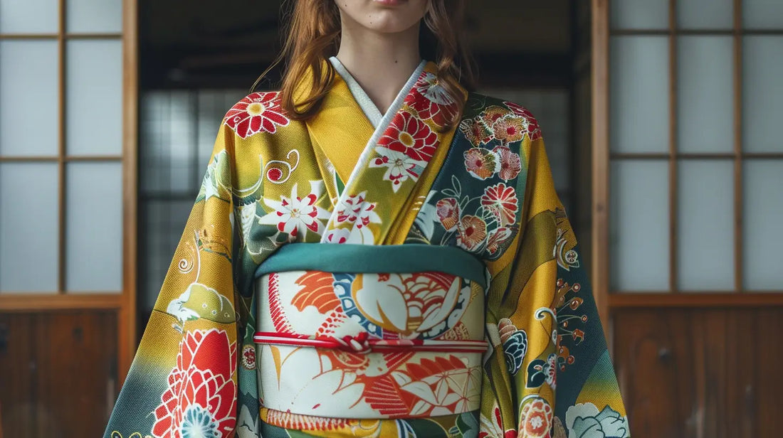 Un homme et une femme portent des kimonos traditionnels dans un paysage japonais pour illustrer la tradition du kimono.