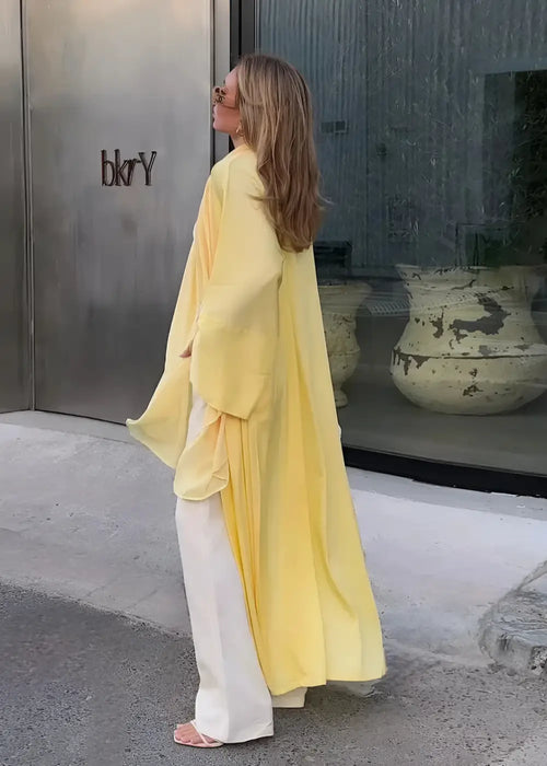Abaya Kimono En Satin Jaune