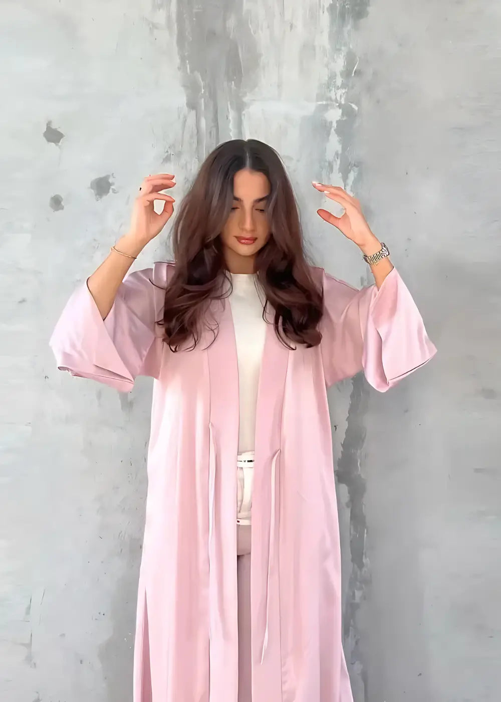 Abaya Kimono En Satin Rose