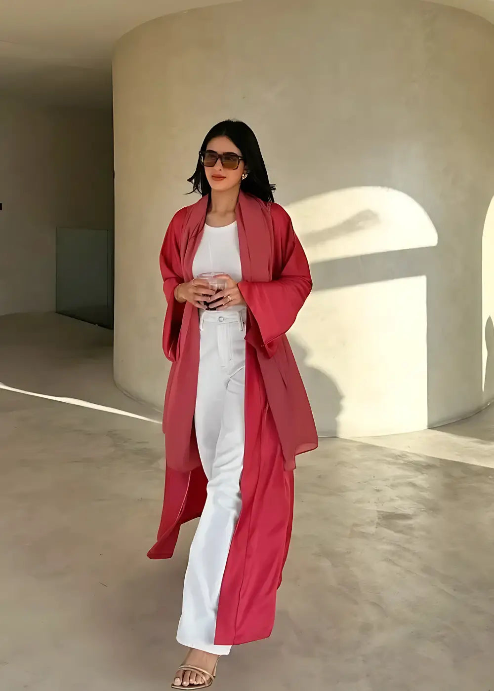 Abaya Kimono En Satin Rouge