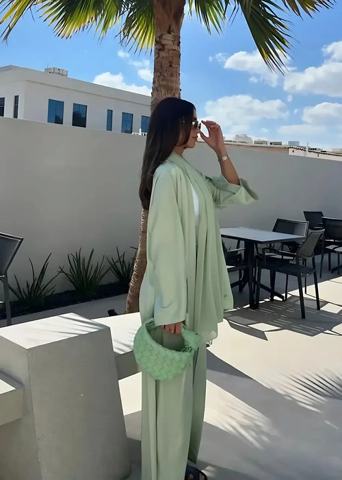 Abaya Kimono En Satin Vert