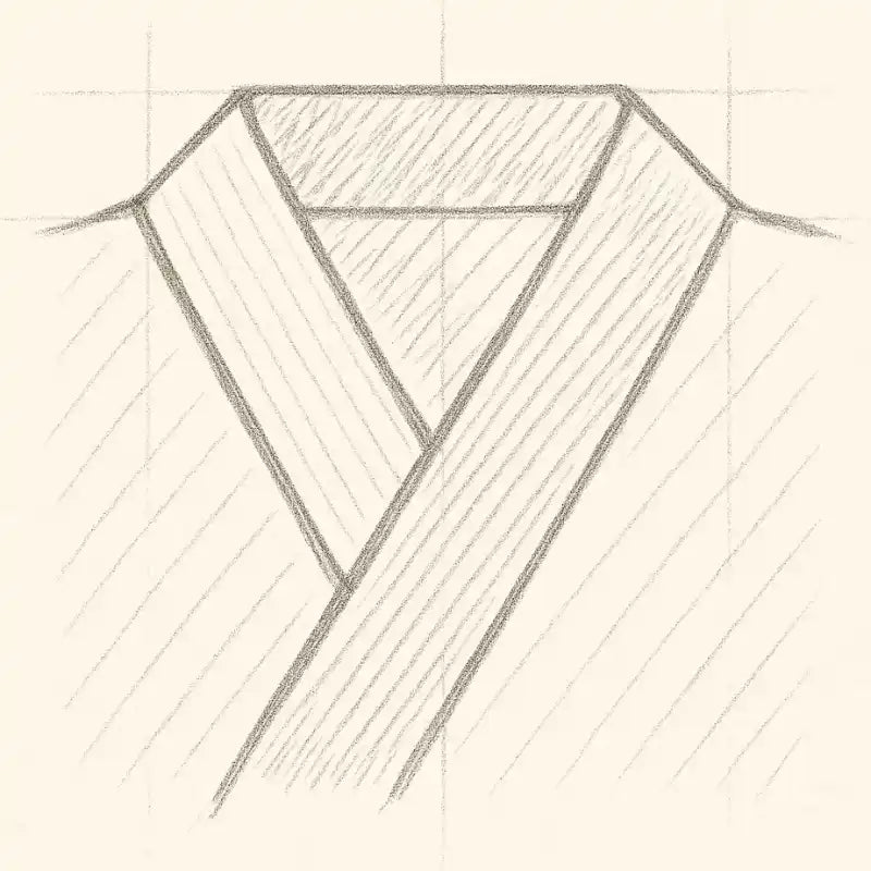 Un croquis à la mine d'un col de kimono stylisé avec un tissu superposé.