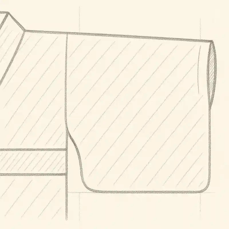 Un croquis d'une manche de vêtement traditionnel avec des hachures diagonales.