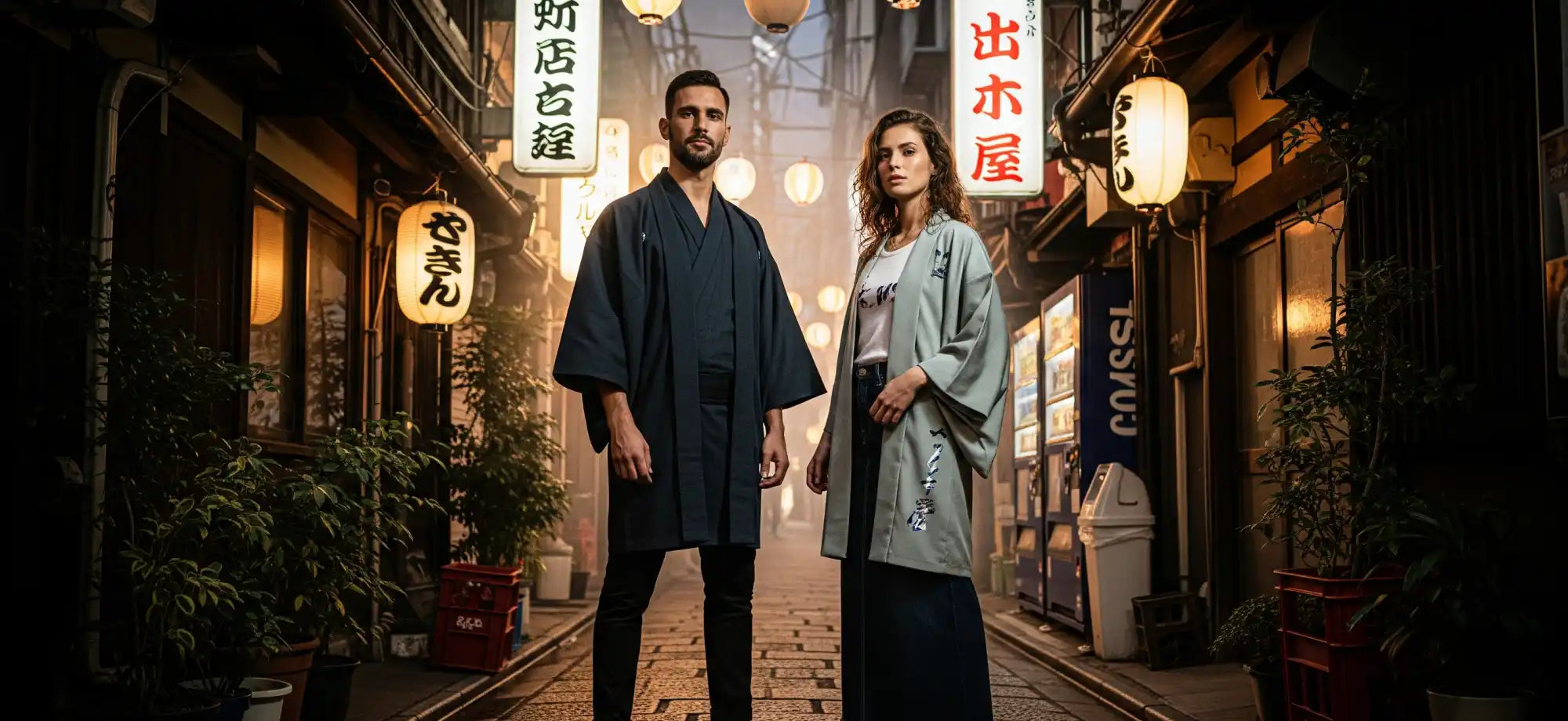 Deux modèles en vêtement traditionnel japonais.