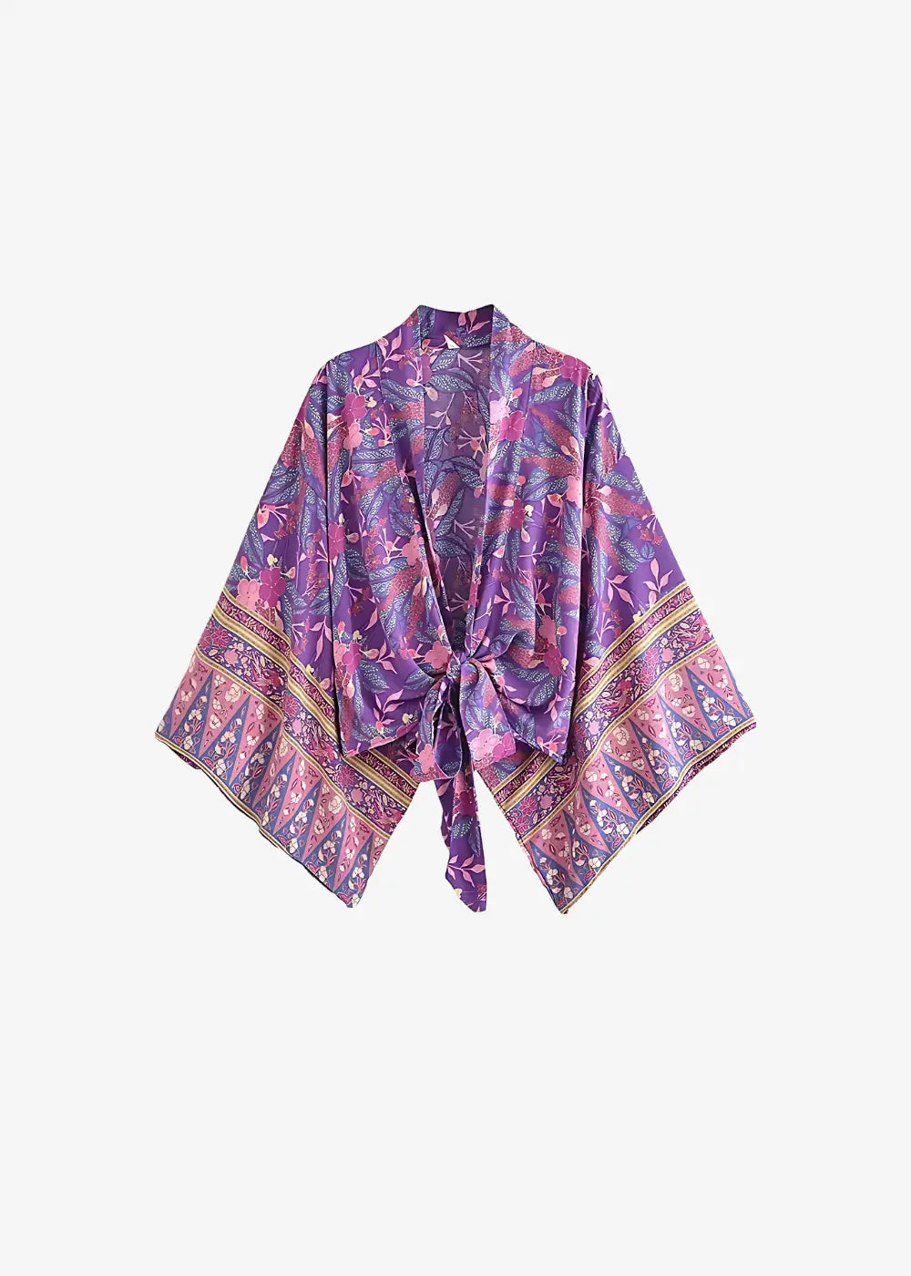Ensemble Kimono Court Et Pantalon Violet Fleuri