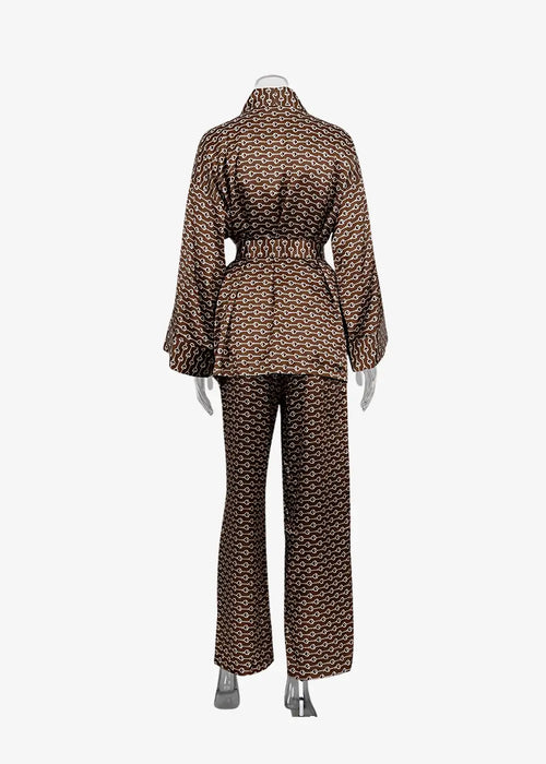 Ensemble Kimono Et Pantalon Imprimé Satiné Femme