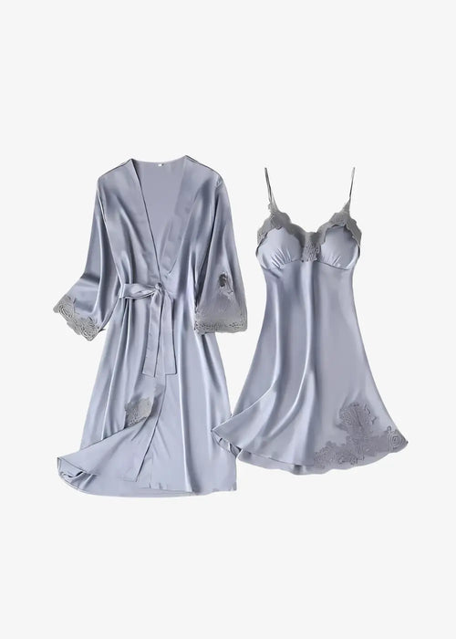 Ensemble Nuisette Et Kimono en Satin Et Dentelle