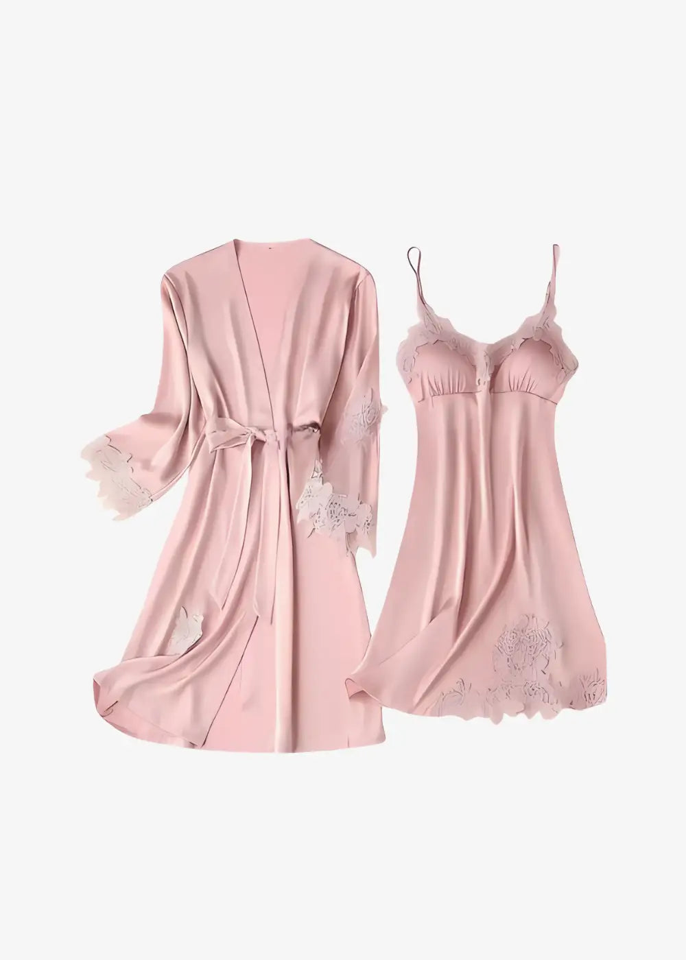 Ensemble Nuisette Et Kimono en Satin Et Dentelle