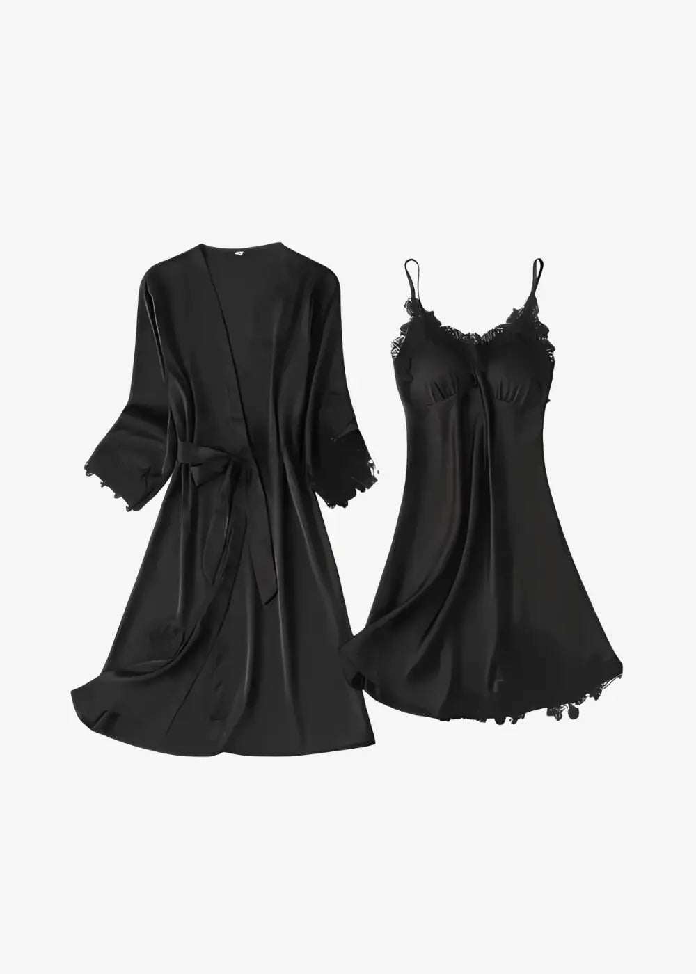 Ensemble Nuisette Et Kimono en Satin Et Dentelle