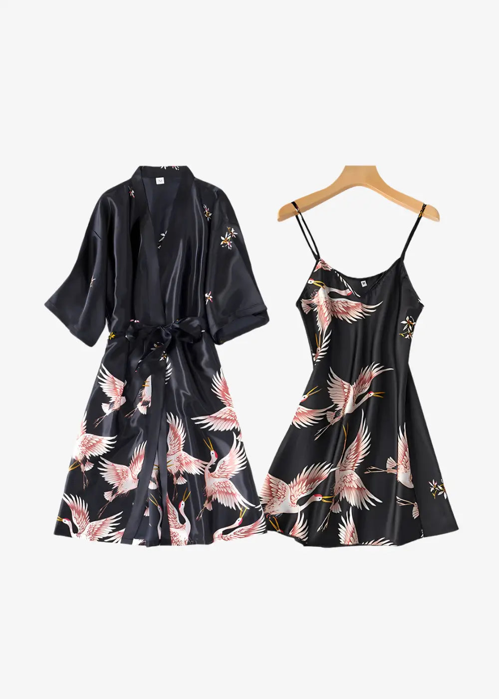 Ensemble Nuisette Et Kimono Noir | Grues Japonaises