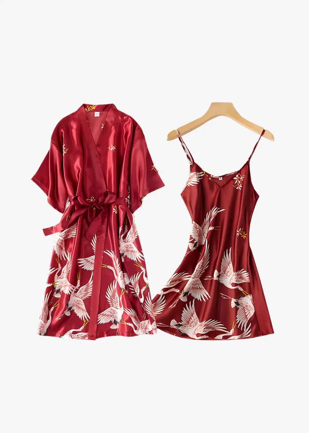 Ensemble Nuisette Et Kimono Rouge | Grues Japonaises
