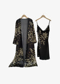 Ensemble Nuisette Kimono Long Fleuri Noir