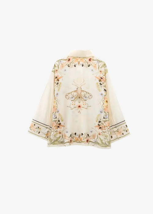 Kimono Blanc Court Fleuri