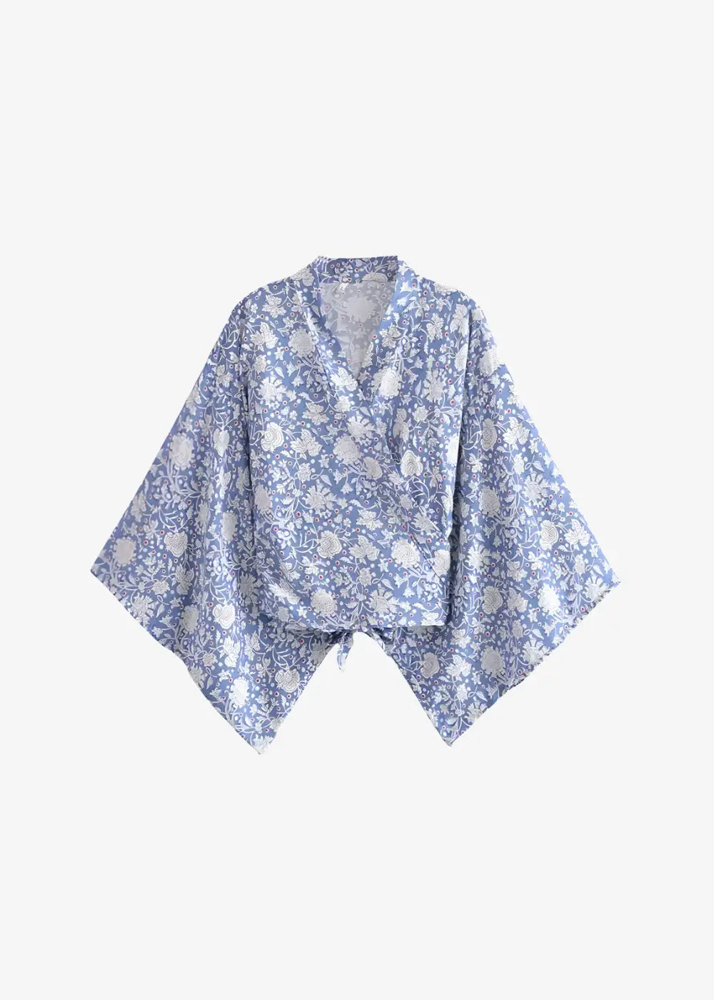 Kimono Court Bleu à Fleurs