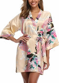 Kimono Court en Satin Beige Fleuri