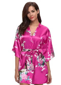 Kimono Court en Satin Fuchsia Fleuri