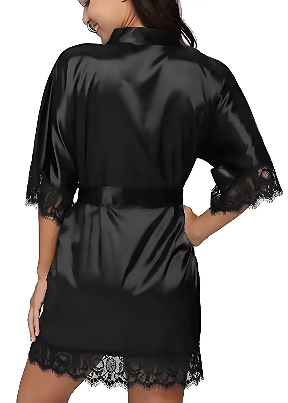 Kimono Court en Satin Manches Dentelles