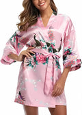 Kimono Court en Satin Rose Fleuri