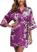 Kimono Court en Satin Violet Fleuri