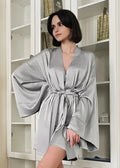 Kimono Court Femme en Satin Gris Uni
