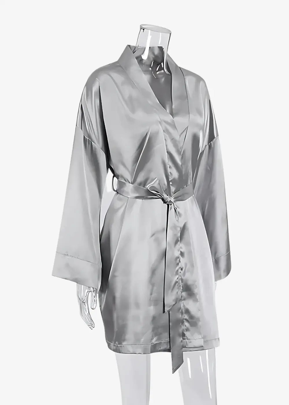 Kimono Court Femme en Satin Gris Uni