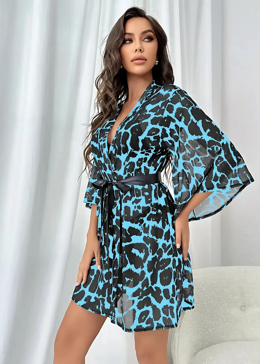 Kimono Court Nuit Léopard