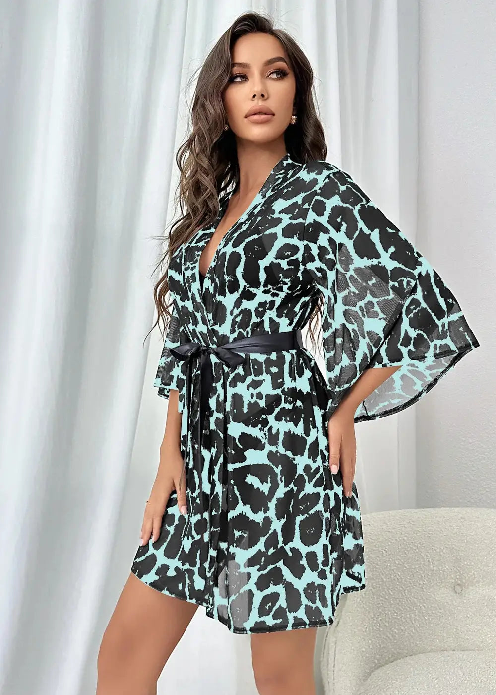 Kimono Court Nuit Léopard