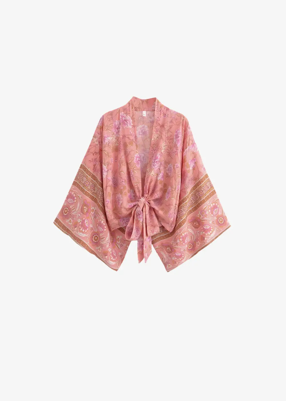 Kimono Court Rose Avec Fleurs