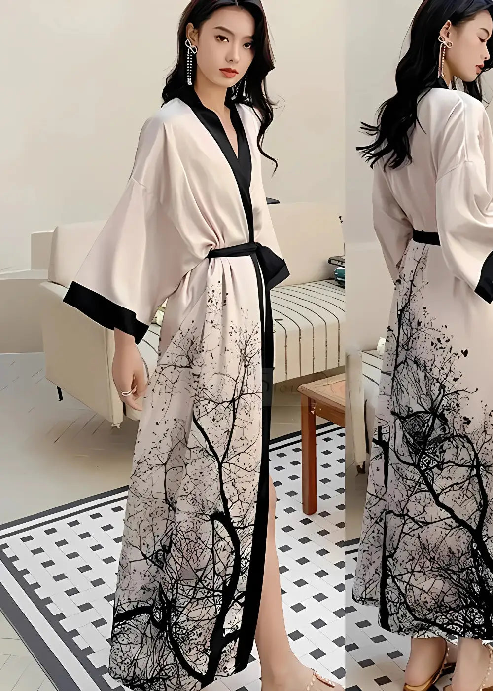 Kimono De Nuit Noir Et Blanc