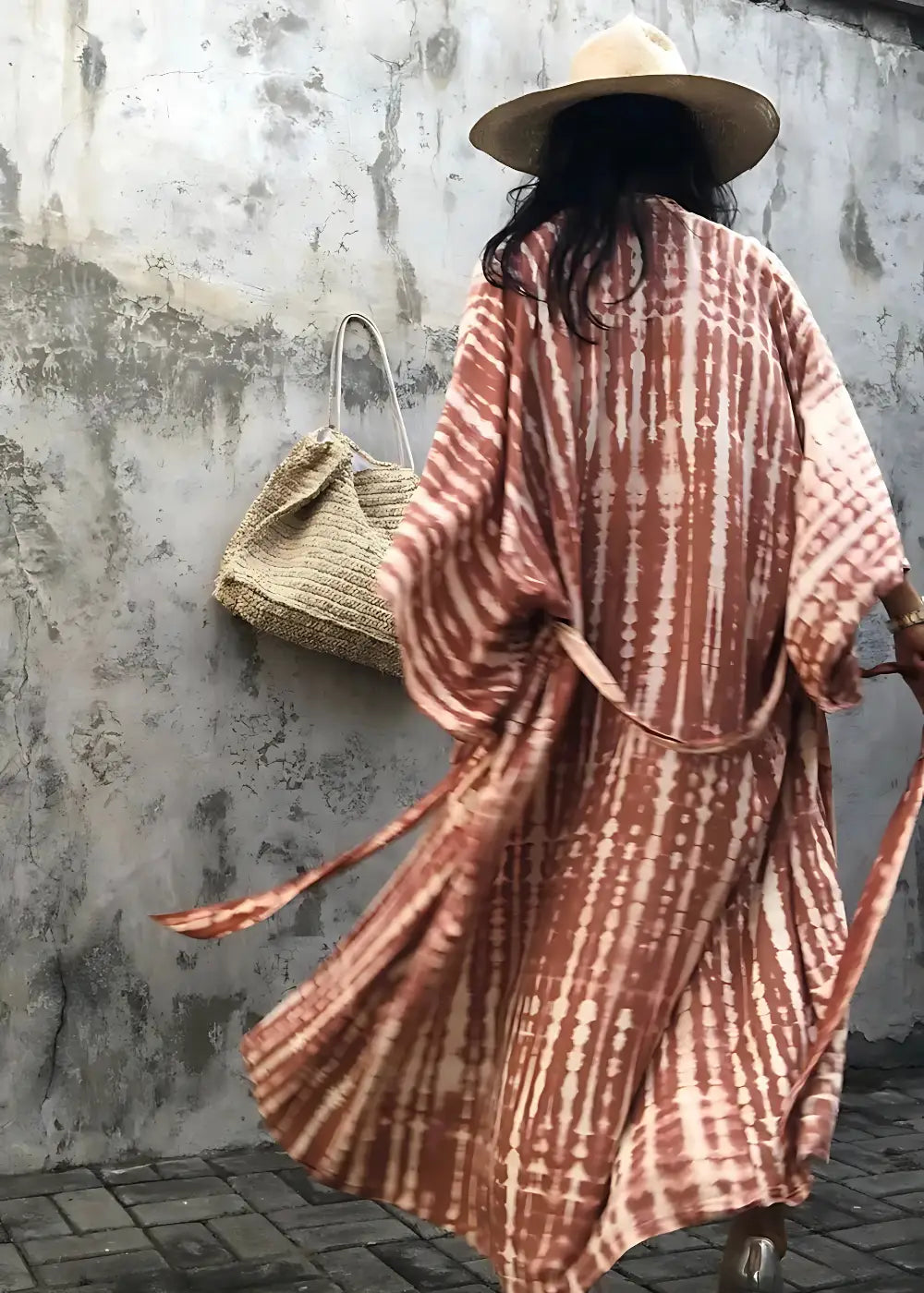 Kimono De Plage Imprimé Terracotta