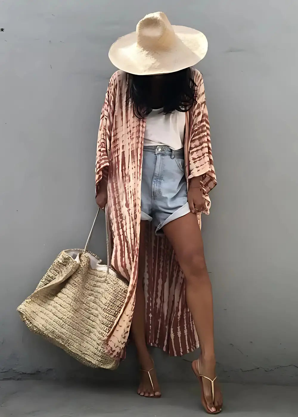 Kimono De Plage Imprimé Terracotta