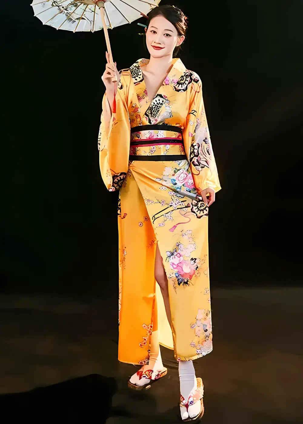 Kimono Japonais Femme Cosplay Jaune
