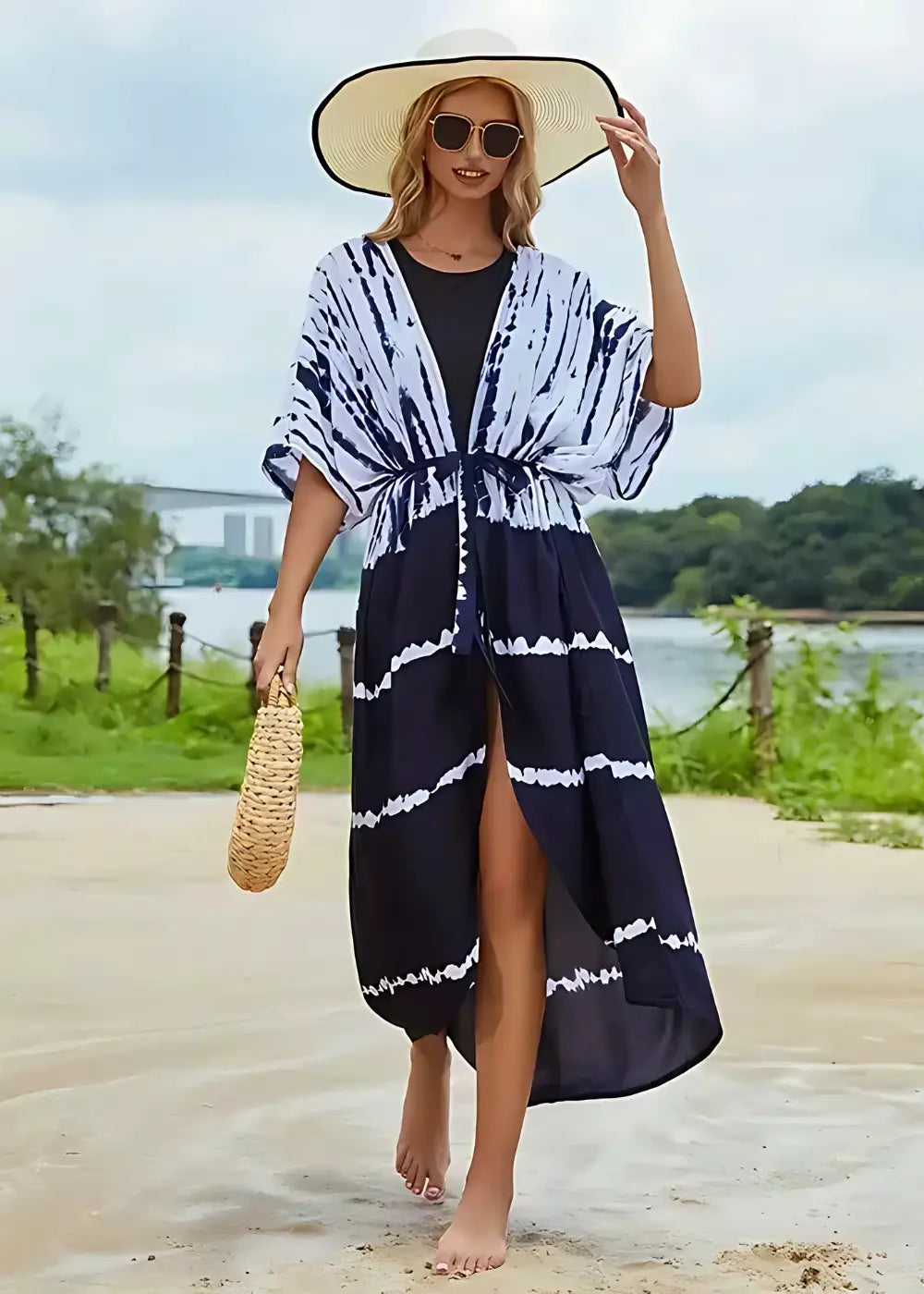 Kimono Long Bleu et Blanc