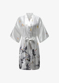 Kimono Long en Satin Blanc | Grues Japonaises