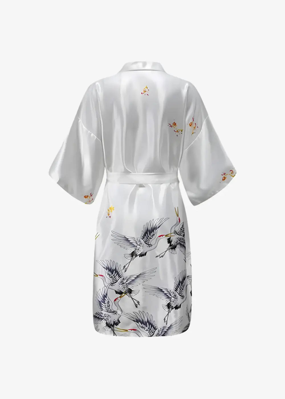 Kimono Long en Satin Blanc | Grues Japonaises