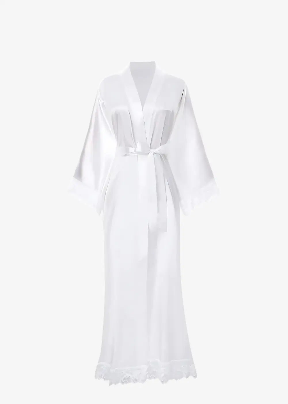Kimono Long en Satin Blanc Uni Femme