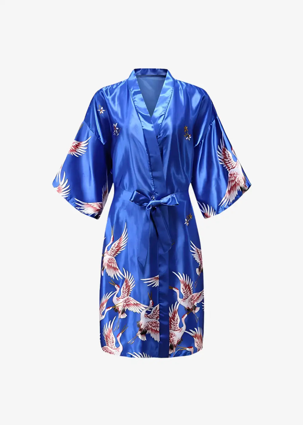 Kimono Long en Satin Bleu | Grues Japonaises