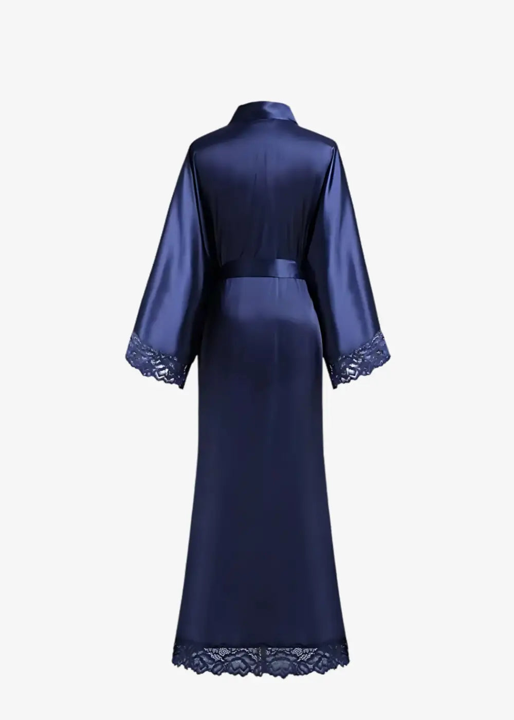 Kimono Long en Satin Bleu Uni Femme