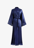 Kimono Long en Satin Bleu Uni Femme