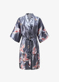 Kimono Long en Satin Gris | Grues Japonaises