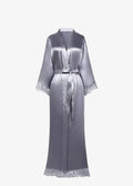 Kimono Long en Satin Gris Uni Femme