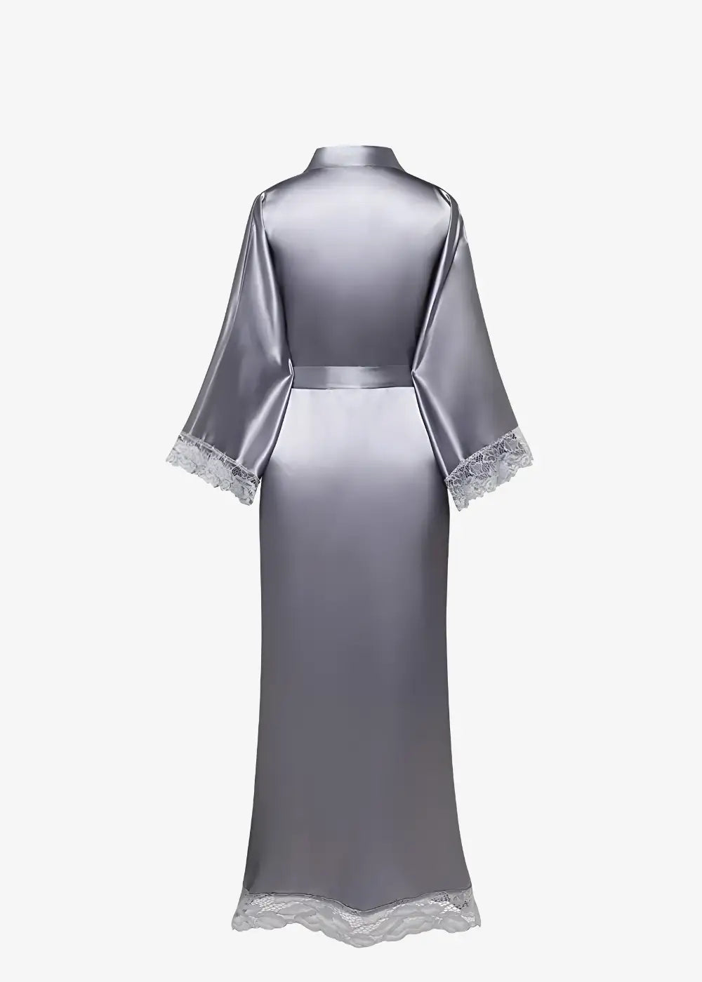 Kimono Long en Satin Gris Uni Femme