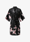 Kimono Long en Satin Noir | Grues Japonaises