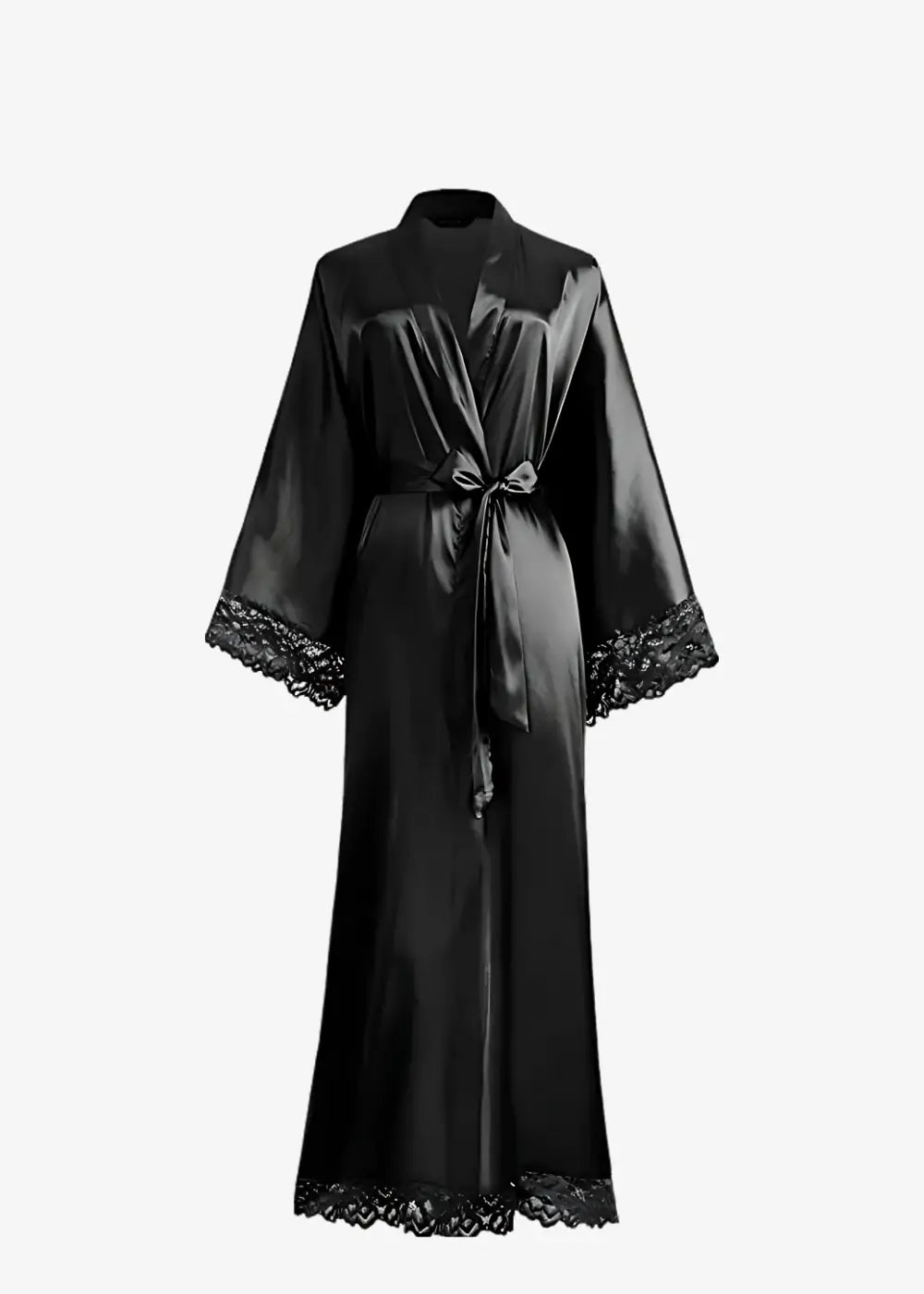 Kimono Long en Satin Noir Uni Femme