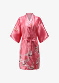 Kimono Long en Satin Rose | Grues Japonaises