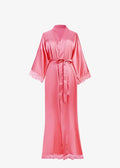 Kimono Long en Satin Rose Uni Femme